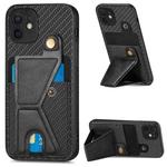 For iPhone 12 Carbon Fiber Wallet Flip Card K-shaped Holder Phone Case(Black)