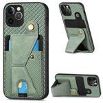 For iPhone 12 Pro Carbon Fiber Wallet Flip Card K-shaped Holder Phone Case(Green)