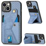 For iPhone 13 Carbon Fiber Wallet Flip Card K-shaped Holder Phone Case(Blue)