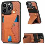 For iPhone 13 Pro Carbon Fiber Wallet Flip Card K-shaped Holder Phone Case(Brown)