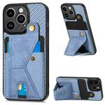 For iPhone 13 Pro Max Carbon Fiber Wallet Flip Card K-shaped Holder Phone Case(Blue)