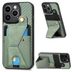 For iPhone 13 Pro Max Carbon Fiber Wallet Flip Card K-shaped Holder Phone Case(Green)