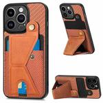 For iPhone 13 Pro Max Carbon Fiber Wallet Flip Card K-shaped Holder Phone Case(Brown)