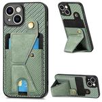 For iPhone 14 Plus Carbon Fiber Wallet Flip Card K-shaped Holder Phone Case(Green)