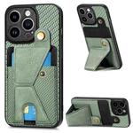 For iPhone 14 Pro Carbon Fiber Wallet Flip Card K-shaped Holder Phone Case(Green)