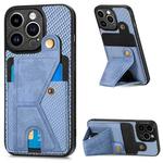 For iPhone 14 Pro Max Carbon Fiber Wallet Flip Card K-shaped Holder Phone Case(Blue)