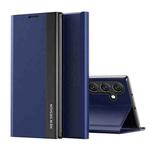 For Samsung Galaxy A34 5G Side Electroplated Adsorption Leather Phone Case(Dark Blue)