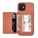 For iPhone 12 Carbon Fiber Magnetic Card Bag Phone Case(Brown)