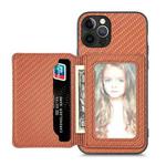 For iPhone 12 Pro Max Carbon Fiber Magnetic Card Bag Phone Case(Brown)