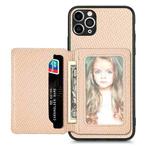 For iPhone 11 Pro Carbon Fiber Magnetic Card Bag Phone Case(Khaki)