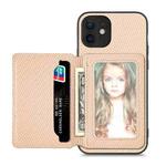 For iPhone 11 Pro Max Carbon Fiber Magnetic Card Bag Phone Case(Khaki)