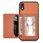 For iPhone XR Carbon Fiber Magnetic Card Bag Phone Case(Brown)