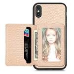 For iPhone XS Max Carbon Fiber Magnetic Card Bag Phone Case(Khaki)