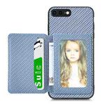 For iPhone 7 Plus / 8 Plus Carbon Fiber Magnetic Card Bag Phone Case(Blue)