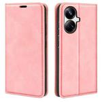 For Realme 10 Pro+ Retro-skin Magnetic Suction Leather Phone Case(Pink)