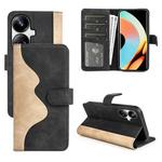 For Realme 10 Pro+ Stitching Horizontal Flip Leather Phone Case(Black)