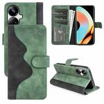 For Realme 10 Pro+ Stitching Horizontal Flip Leather Phone Case(Green)