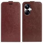 For Realme 10 Pro+ R64 Texture Single Vertical Flip Leather Phone Case(Brown)