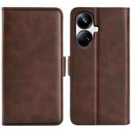 For Realme 10 Pro+ Dual-side Magnetic Buckle Horizontal Flip Leather Phone Case(Brown)