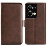 For OPPO Reno 9 Pro Plus Dual-side Magnetic Buckle Horizontal Flip Leather Phone Case(Brown)