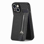 For iPhone 14 Plus Carbon Fiber Vertical Flip Zipper Phone Case(Black)