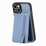 For iPhone 14 Plus Carbon Fiber Vertical Flip Zipper Phone Case(Blue)