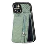 For iPhone 14 Pro Carbon Fiber Vertical Flip Zipper Phone Case(Green)