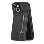 For iPhone 13 Carbon Fiber Vertical Flip Zipper Phone Case(Black)