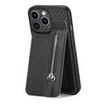 For iPhone 13 Pro Max Carbon Fiber Vertical Flip Zipper Phone Case(Black)