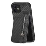 For iPhone 12 mini Carbon Fiber Vertical Flip Zipper Phone Case(Black)