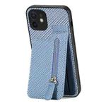 For iPhone 12 mini Carbon Fiber Vertical Flip Zipper Phone Case(Blue)