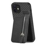 For iPhone 12 Carbon Fiber Vertical Flip Zipper Phone Case(Black)
