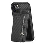 For iPhone 12 Pro Max Carbon Fiber Vertical Flip Zipper Phone Case(Black)