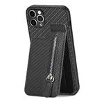 For iPhone 11 Pro Carbon Fiber Vertical Flip Zipper Phone Case(Black)