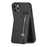 For iPhone 11 Pro Max Carbon Fiber Vertical Flip Zipper Phone Case(Black)