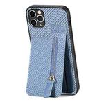For iPhone 11 Pro Max Carbon Fiber Vertical Flip Zipper Phone Case(Blue)