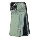 For iPhone 11 Pro Max Carbon Fiber Vertical Flip Zipper Phone Case(Green)