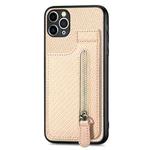 For iPhone 11 Pro Max Carbon Fiber Vertical Flip Zipper Phone Case(Khaki)