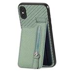 For iPhone X / XS Carbon Fiber Vertical Flip Zipper Phone Case(Green)