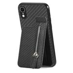 For iPhone XR Carbon Fiber Vertical Flip Zipper Phone Case(Black)