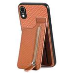 For iPhone XR Carbon Fiber Vertical Flip Zipper Phone Case(Brown)