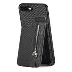 For iPhone SE 2022 / 2020 / 7 / 8 Carbon Fiber Vertical Flip Zipper Phone Case(Black)