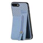 For iPhone SE 2022 / 2020 / 7 / 8 Carbon Fiber Vertical Flip Zipper Phone Case(Blue)