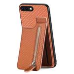 For iPhone 7 Plus / 8 Plus Carbon Fiber Vertical Flip Zipper Phone Case(Brown)