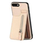 For iPhone 7 Plus / 8 Plus Carbon Fiber Vertical Flip Zipper Phone Case(Khaki)