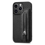 For iPhone 14 Pro Carbon Fiber Horizontal Flip Zipper Wallet Phone Case(Black)