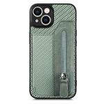 For iPhone 14 Plus Carbon Fiber Horizontal Flip Zipper Wallet Phone Case(Green)