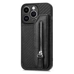 For iPhone 14 Pro Max Carbon Fiber Horizontal Flip Zipper Wallet Phone Case(Black)