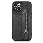 For iPhone 13 mini Carbon Fiber Horizontal Flip Zipper Wallet Phone Case(Black)
