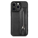 For iPhone 13 Pro Carbon Fiber Horizontal Flip Zipper Wallet Phone Case(Black)